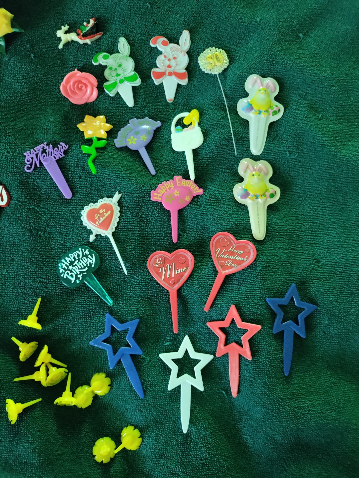Vintage Lot Of 48 Pieces Cake And Cupcake Decorations Toppers Used And Cleaned!