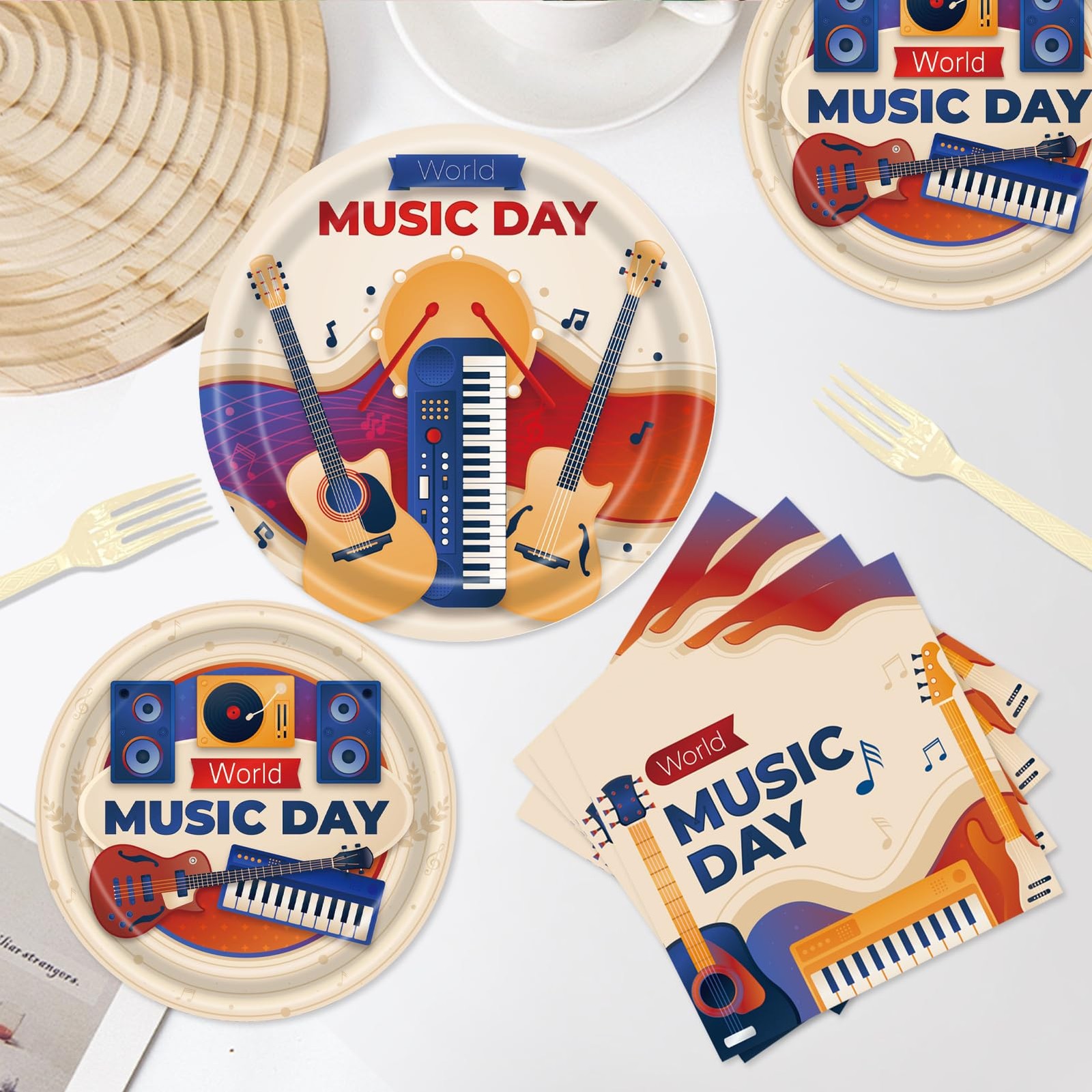 96 Pcs Music Party Decorations Tableware Set for Adult Teens Kids Includes Pl…