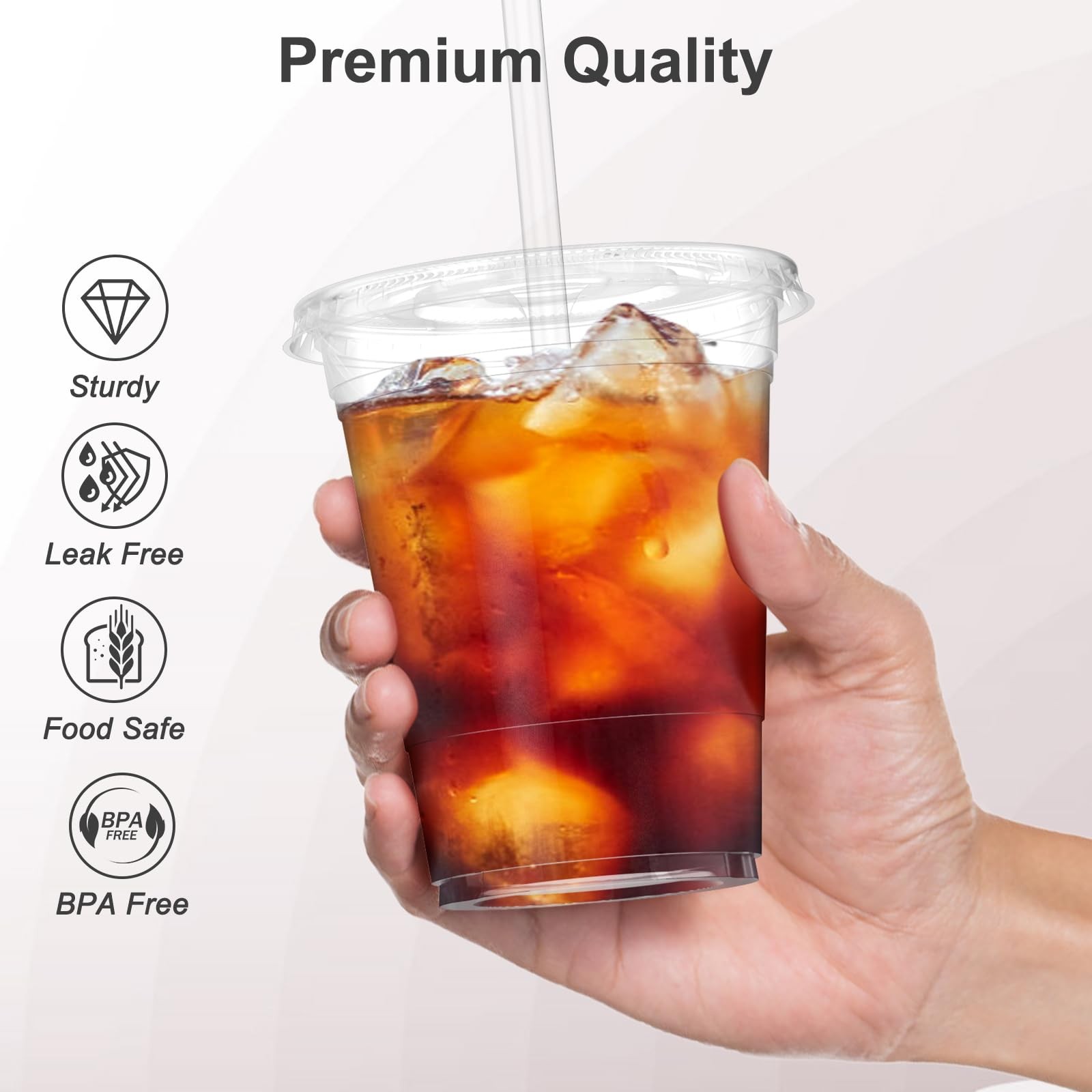 Dealusy 100 Pack 16 oz Clear Plastic Cups with Lids and Straws Sturdy & Food