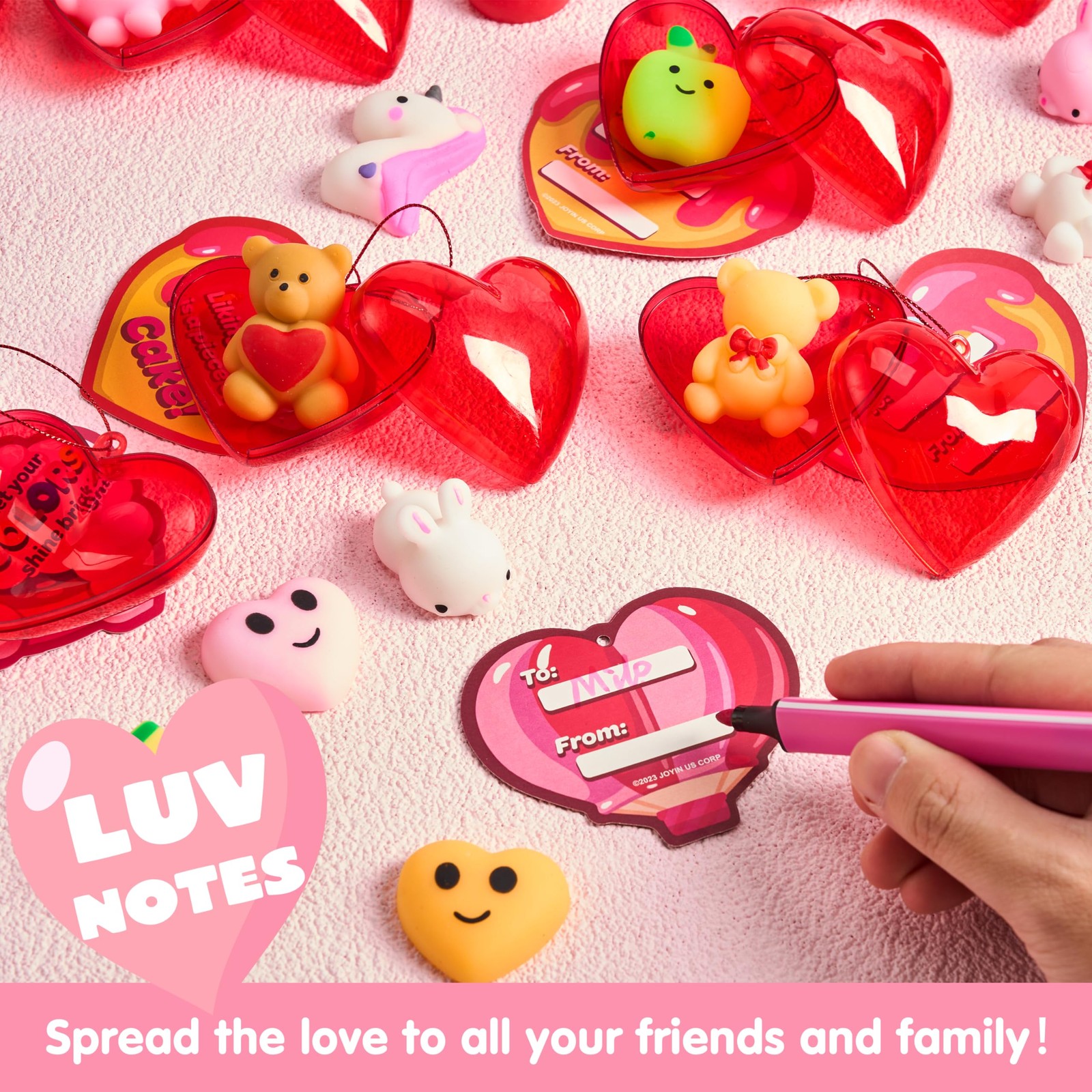 Joyin 28 Packs Valentines Day Heart Gift Cards Mochi Squishy Toys And Heart