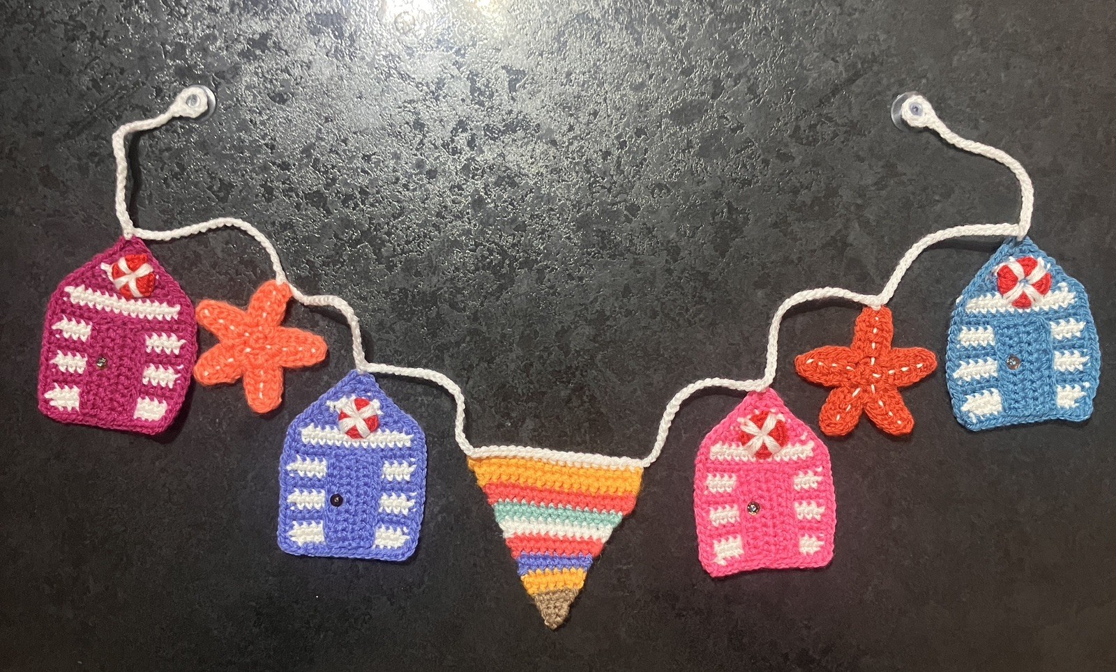 ⭐NEW Beach huts Starfish Hand Crochet Bunting Window camper SUMMER Gift