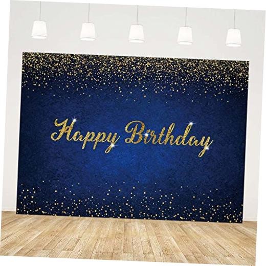 7x5ft Birthday Backdrop Happy Birthday Background Banner Gold 7X5ft Dark Blue
