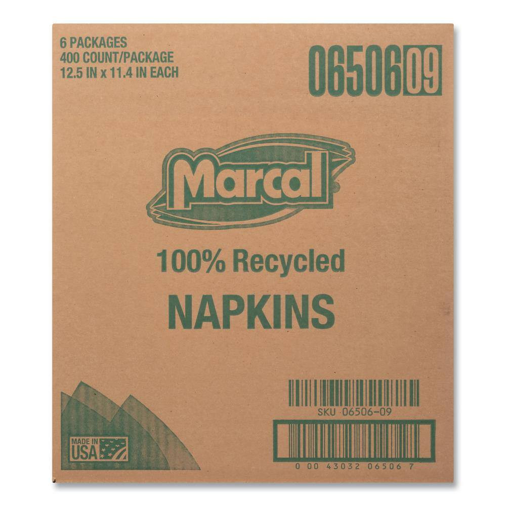 11.4 In. X 12.5 In. 100% Recycled White Luncheon Napkins, (400 per Pack, 6 Packs
