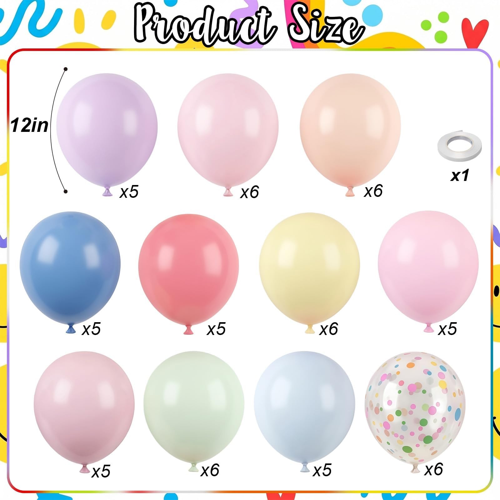 Pastel Balloons 60pcs 12 Inch Macaron Pastel Pink Blue Yellow Mint Lavender R…