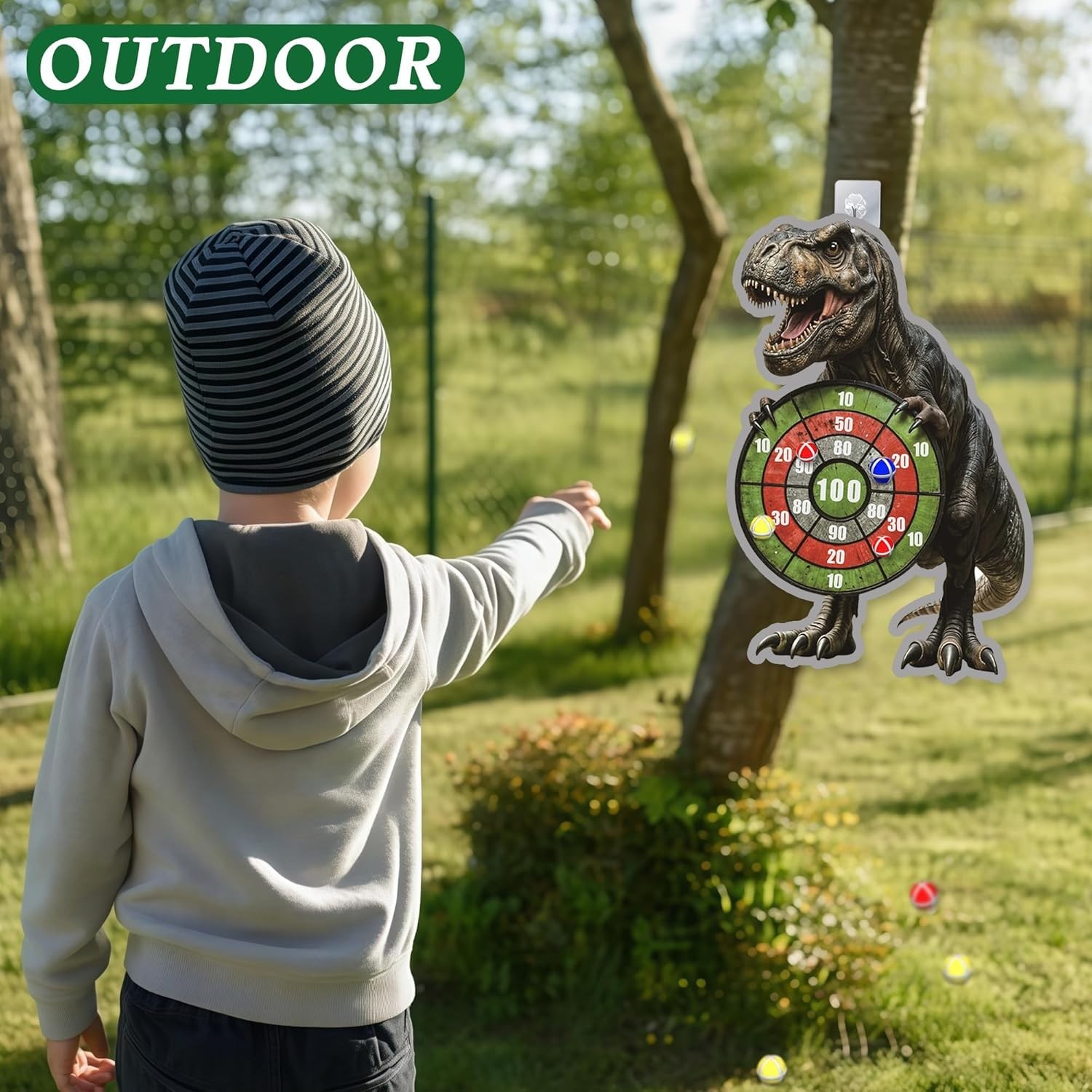 NEW Dinosaur Themed Toss Game Banner with 12 Sticky Balls 30” Dino Dart Board