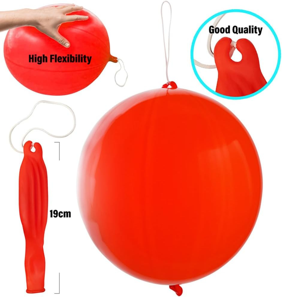 30Pcs Premium 18 Inches Heavy Duty Punch Balloons with Rubber Bands, 12 Colors,