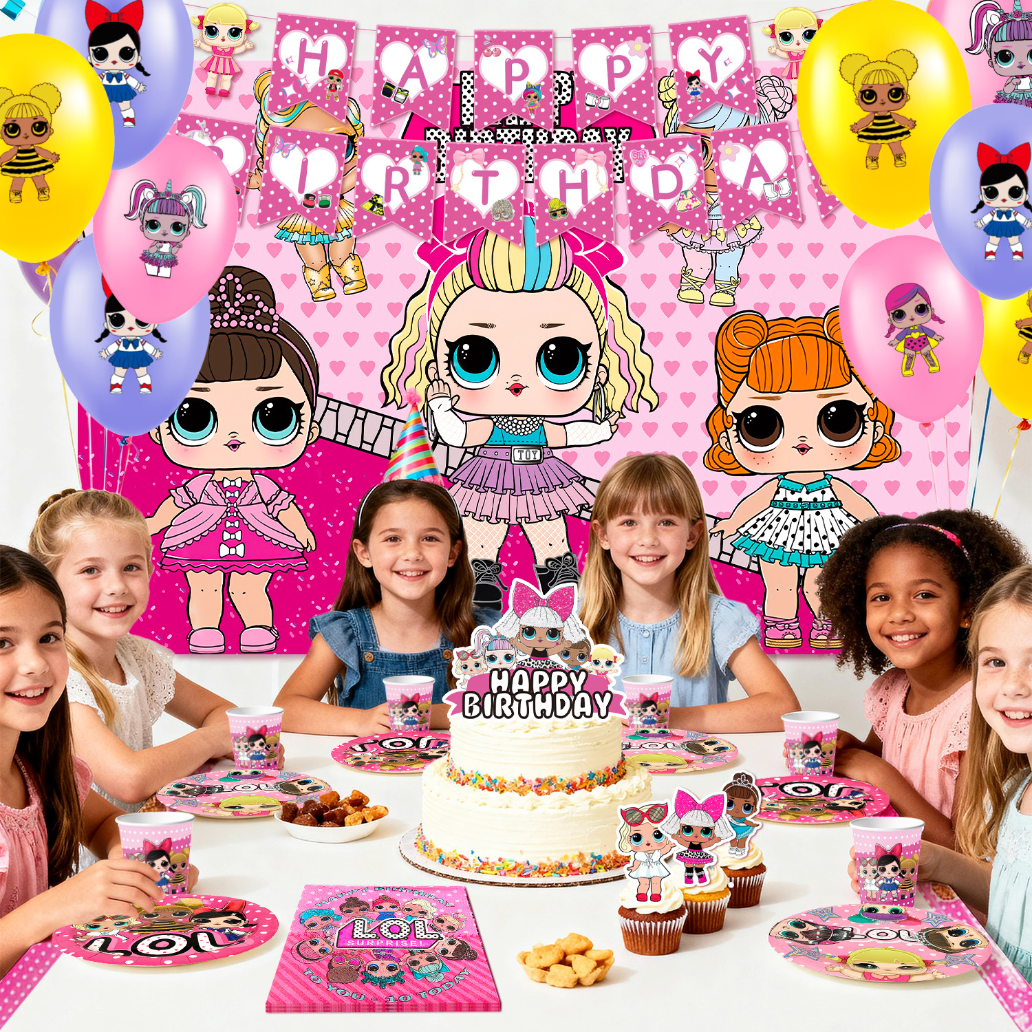 112 Pcs LOL Surprise Doll Party Decorations Surprise Doll Balloons Cups Backdrop
