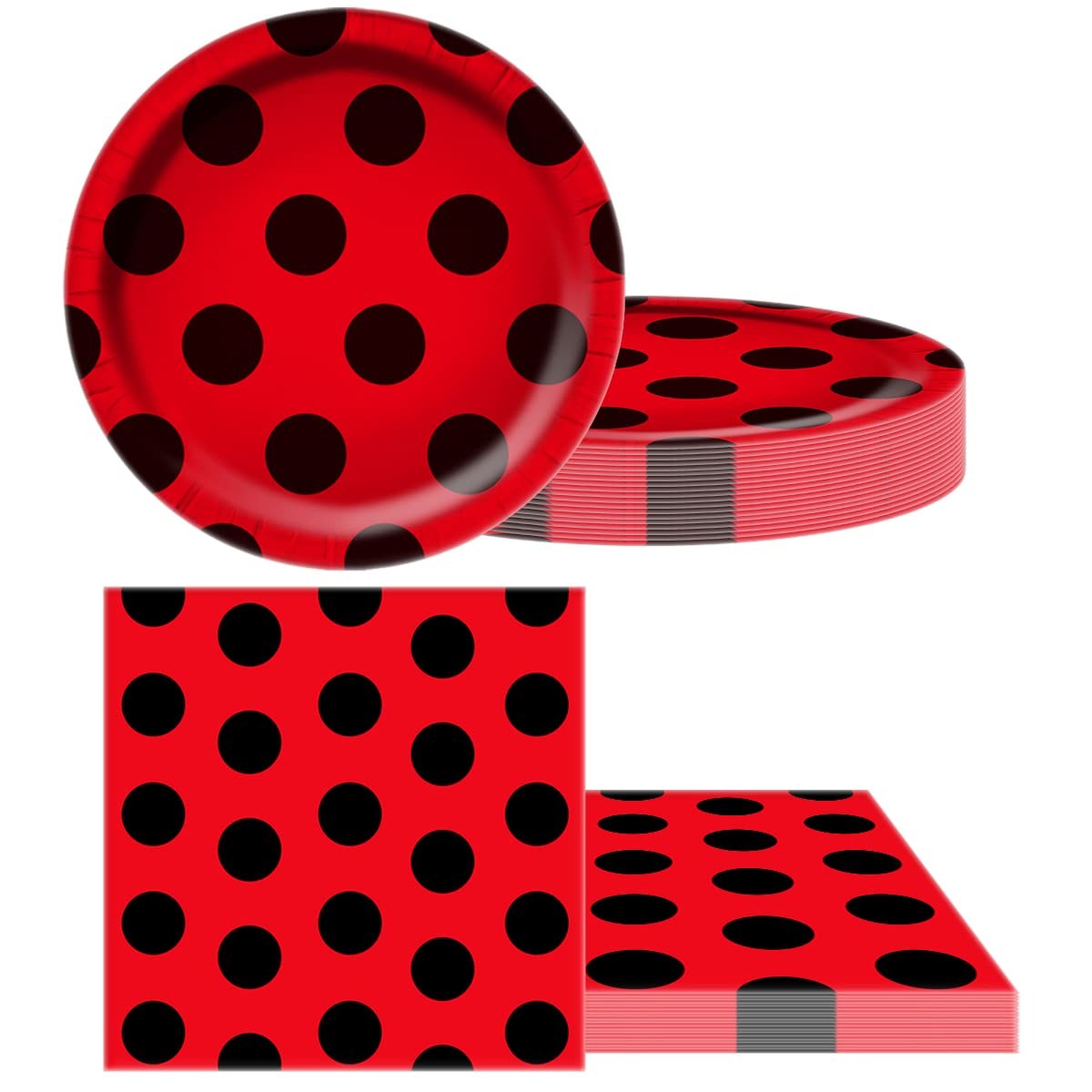 Ladybug Party Tableware Sets,20 Plates and 20 Napkins Red, Black