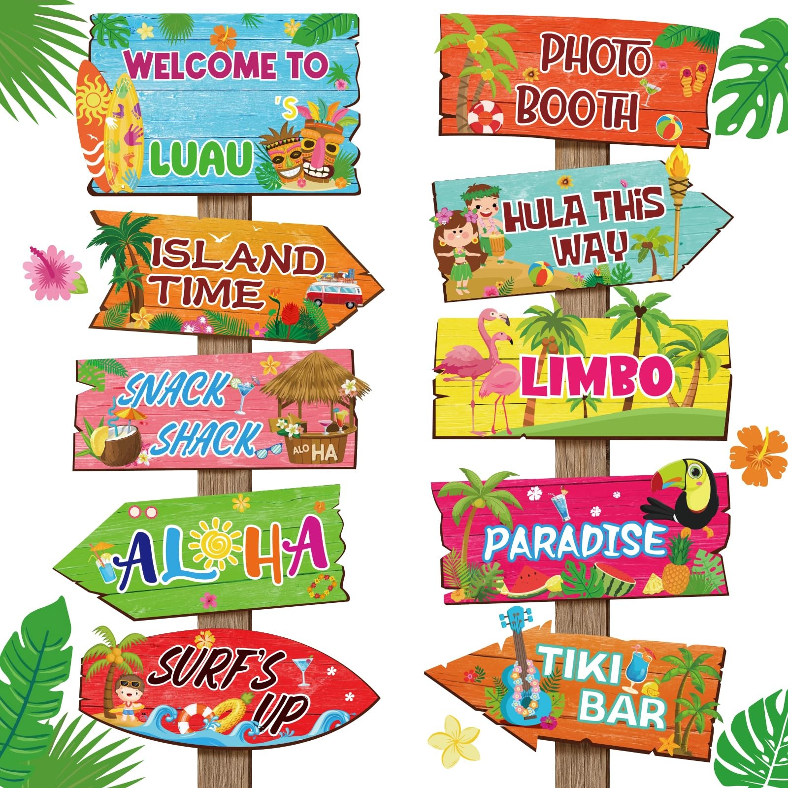 20 Pcs Luau Party Decorations Tropical Aloha Table Signs Multiple Colors Set