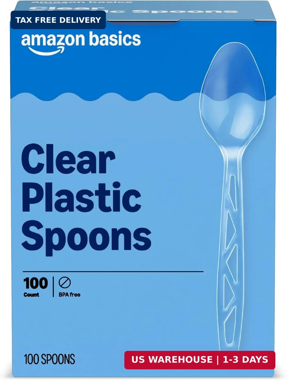 Amazon Basics Disposable Clear Plastic Spoons, Premium Quality, 100 Count, Large