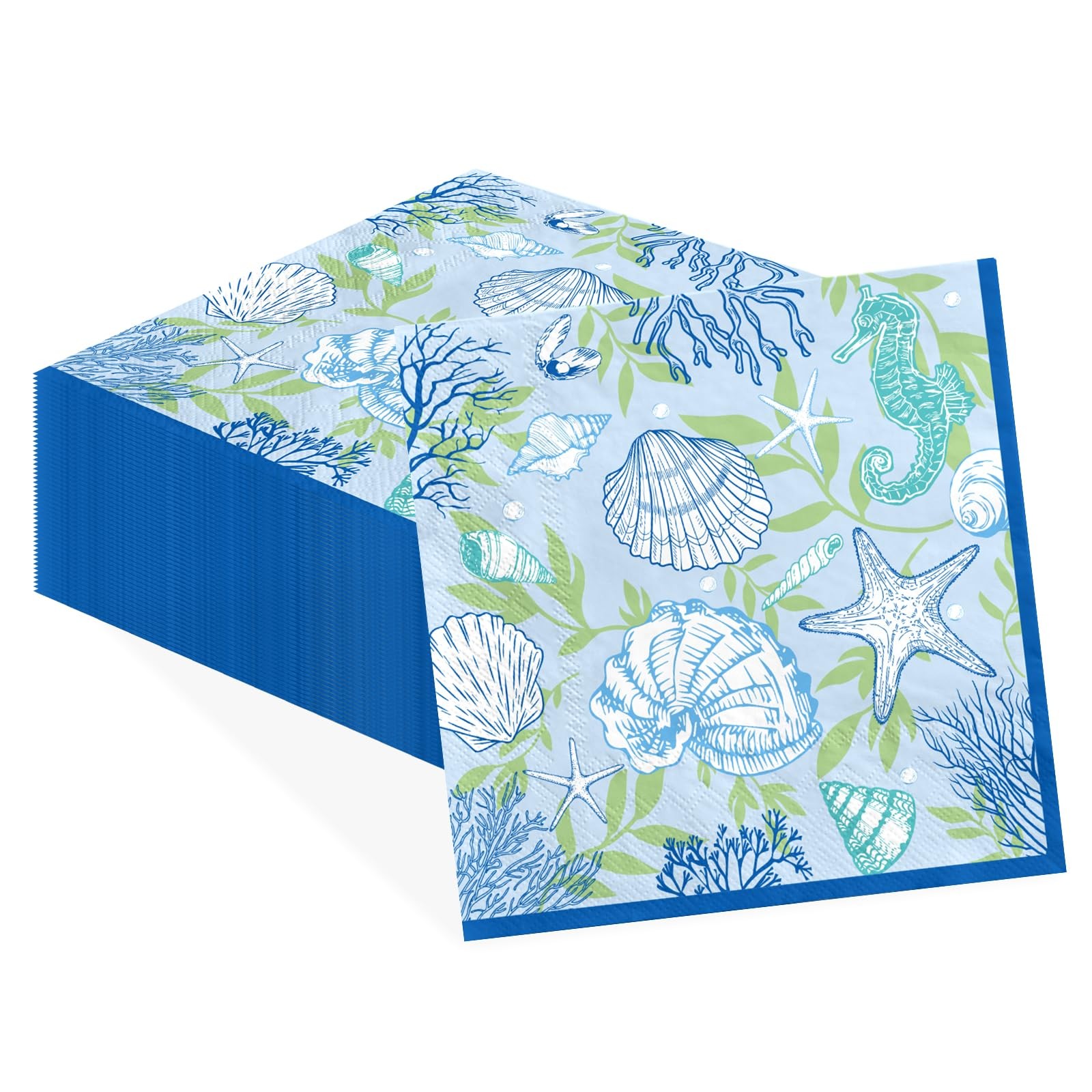 50Pcs Summer Seashell Paper Napkins Coastal Beach 6.5 x 6.5 Inches Disposable…