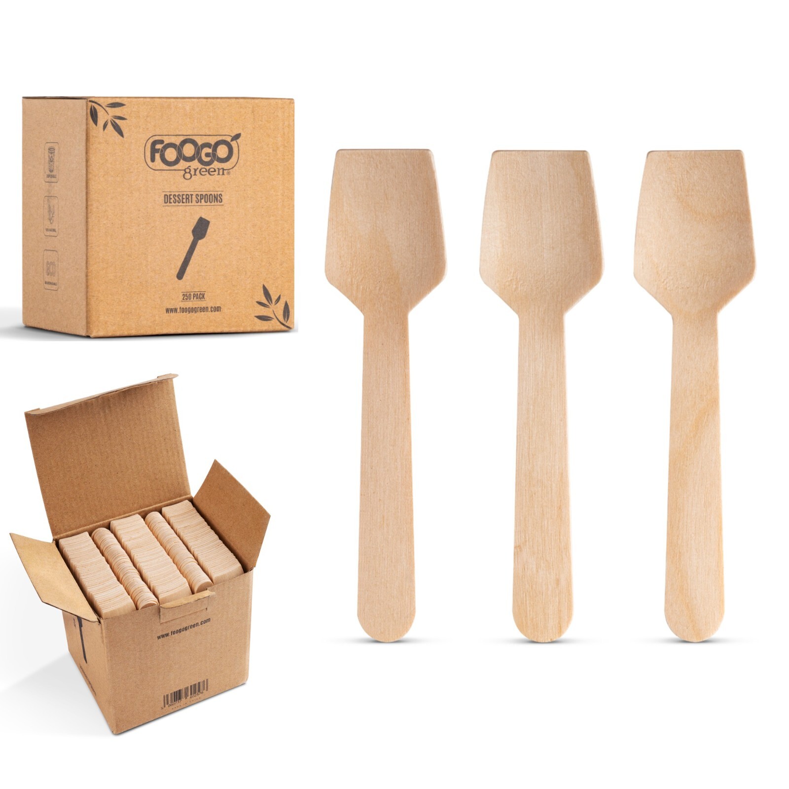 FOOGO Green Disposable Wooden Dessert Spoons Eco Friendly Biodegradable