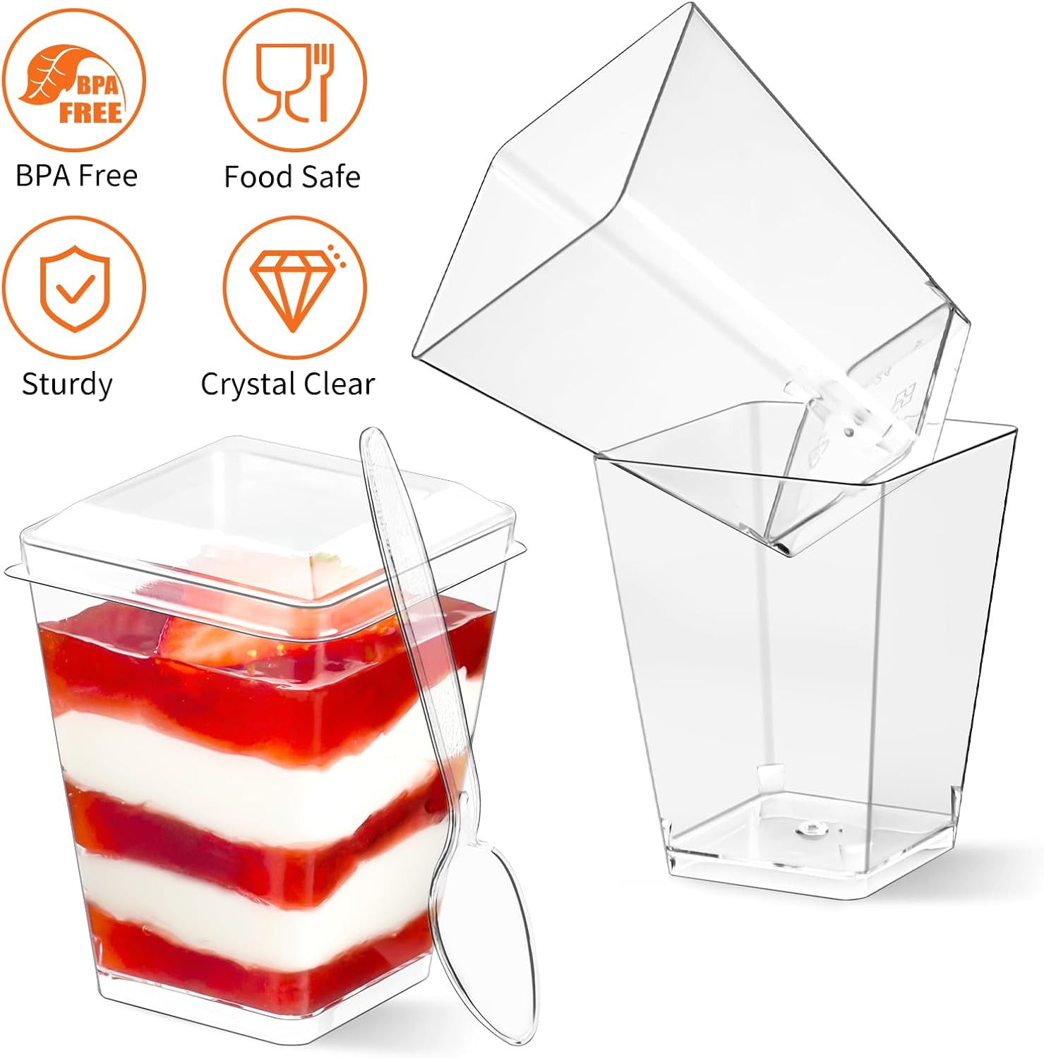 5 Oz Plastic Dessert Cups with Lids and Spoons, 50 Pack Mini Parfait Cups Cle…