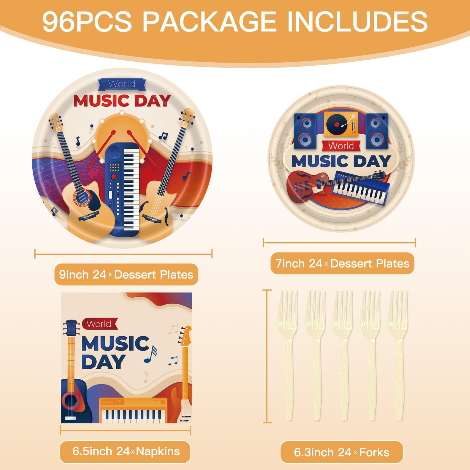 96 Pcs Music Party Decorations Tableware Set for Adult Teens Kids Includes Pl…