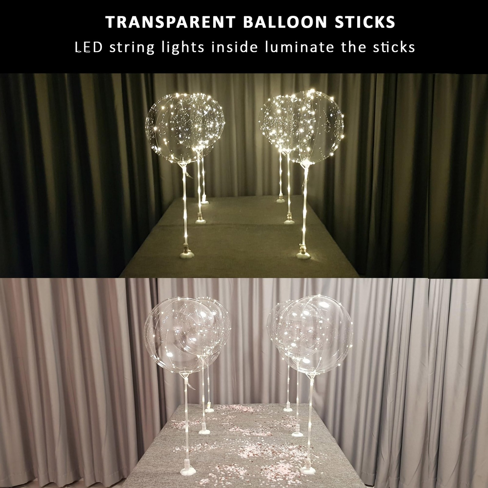 Clear Transparent Balloon Sticks and Stands 10pc set, holders, reusable ballo…