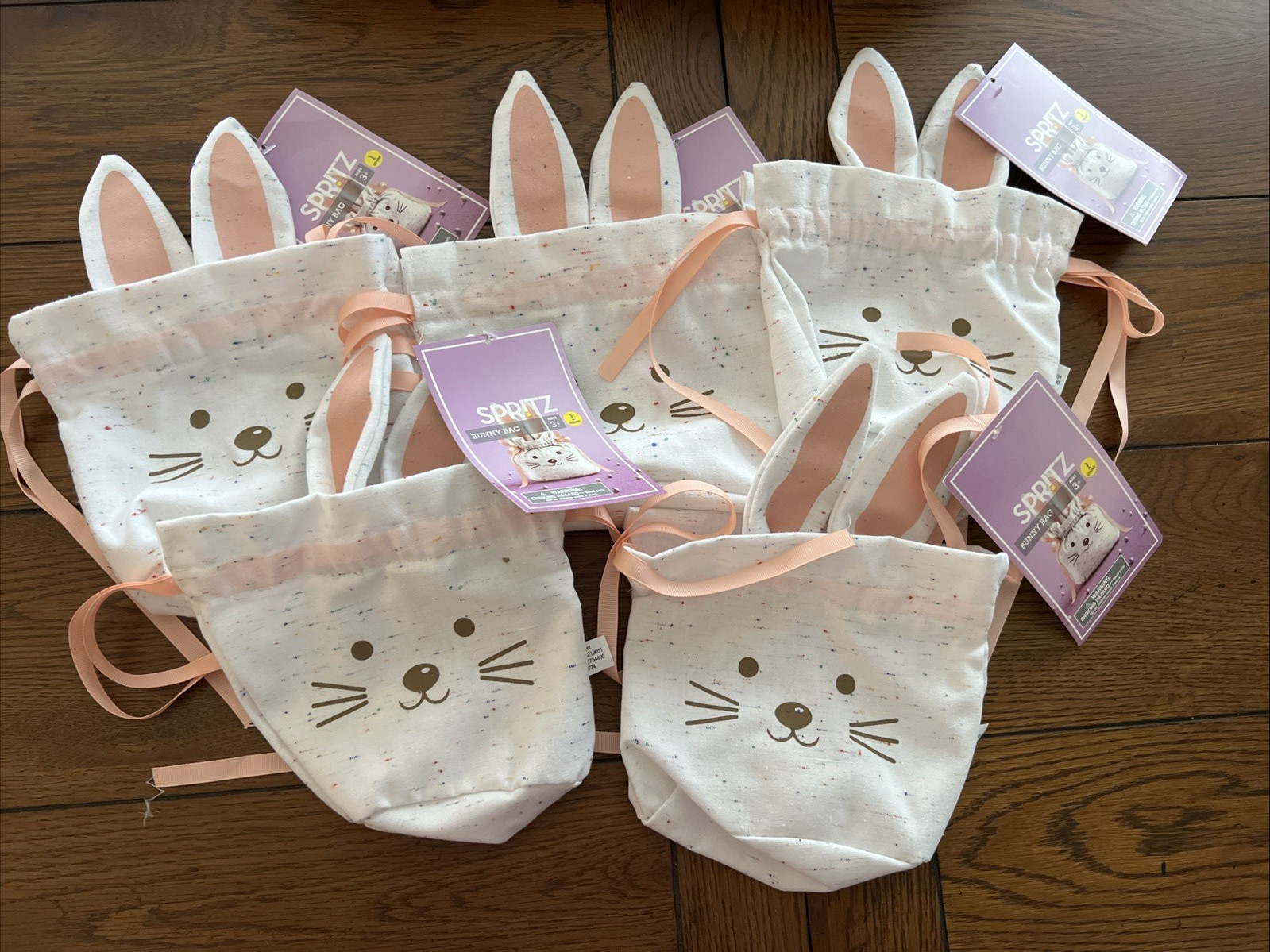 Lot of 5 Spritz Fabric Bunny Treat Bags Easter Spring Drawstring New with Tags