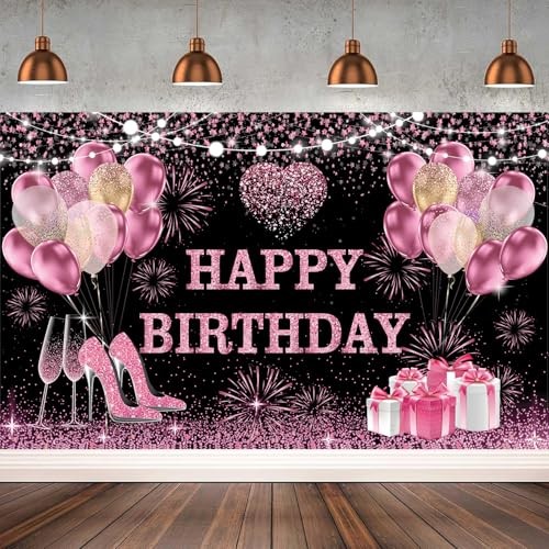 Happy Birthday Party Photography Backdrops Backgrounds | 180×120 cm, Pink Gold