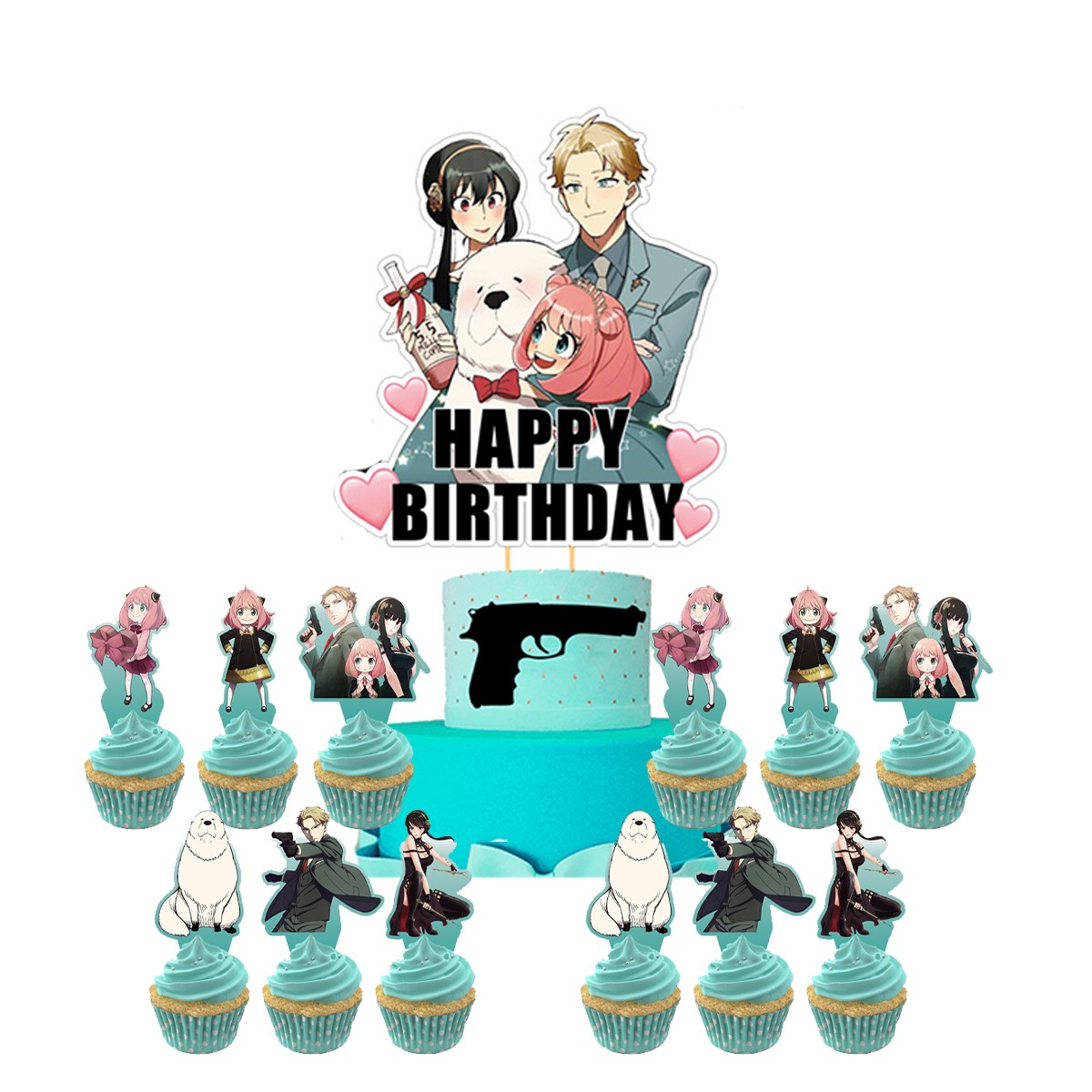 SPY x FAMILY Birthday Party Decor Supplies Cake Toppers Cupcakes Set Kit