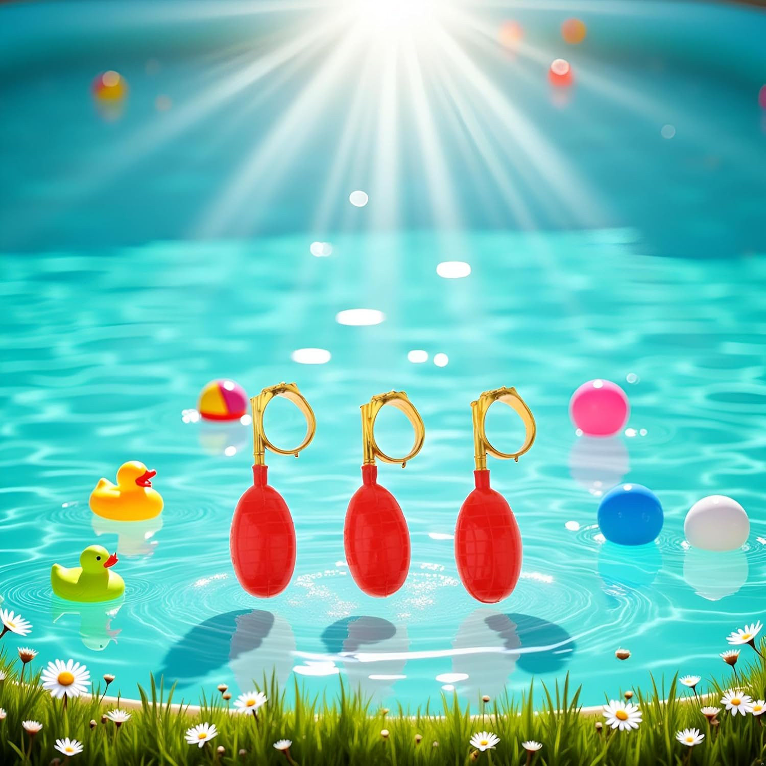 3Pcs Golden and Red Water Squirt Toys Water Spray Ring Tricky Toy Spoof April Fo