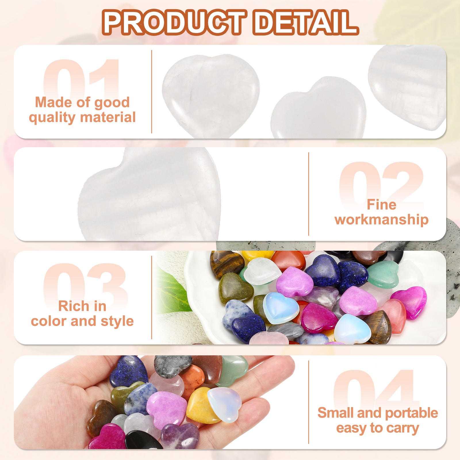 20Pcs Heart Crystals Stone Natural Crystal Love Gemstone Bulk Set White