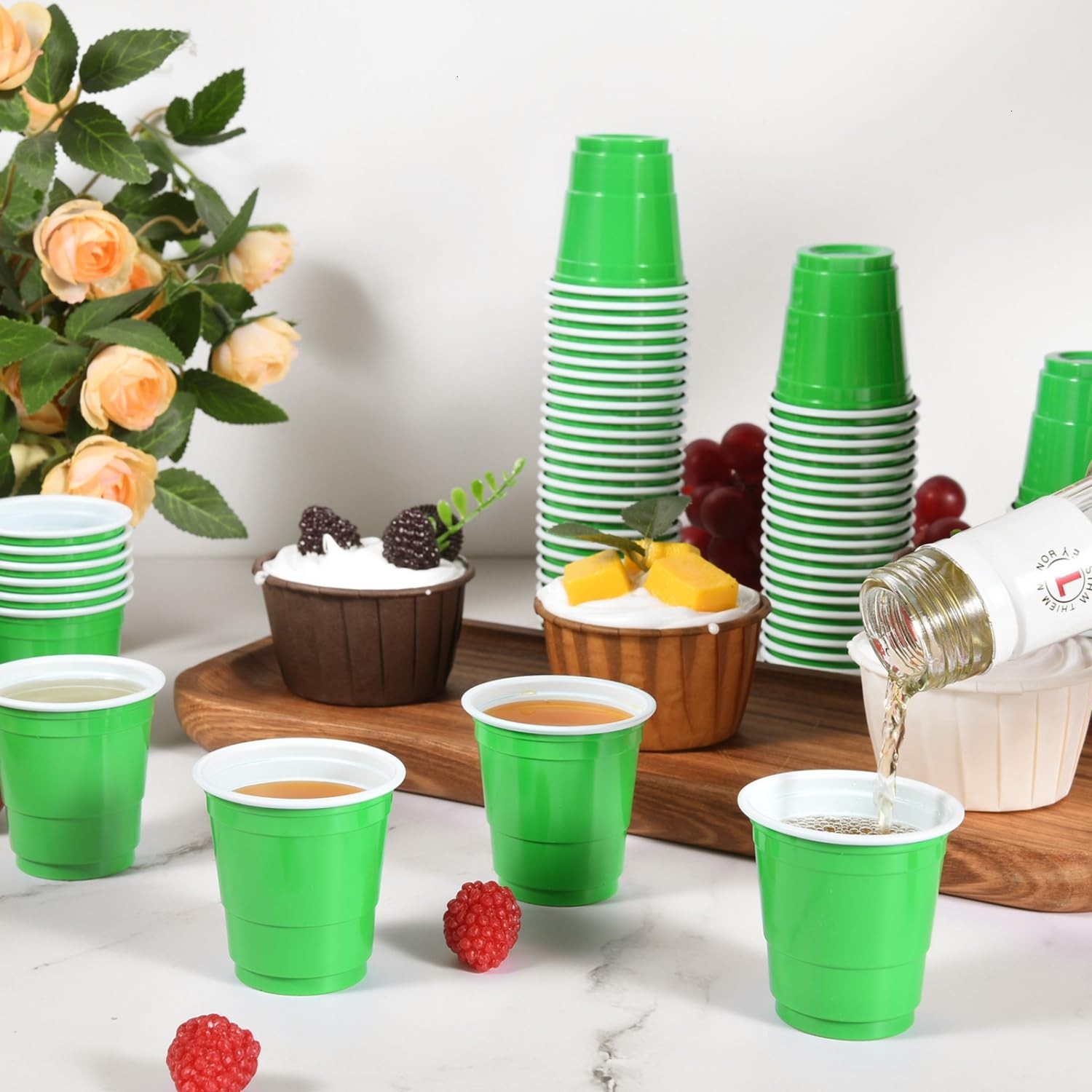100 Pack 2 oz Plastic Shot Glasses Disposable Shot Cups, Mini 2oz Party Green