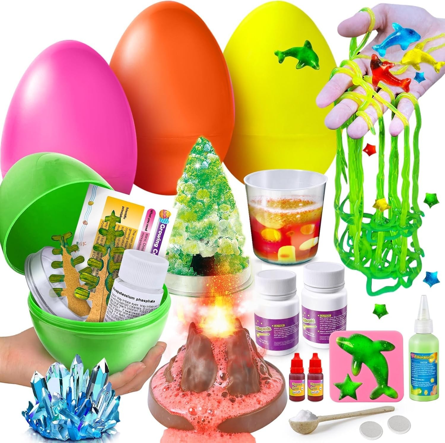 4 Jumbo Easter Basket Stuffer Surprise Eggs, Science Experiments for Kids, Ea…