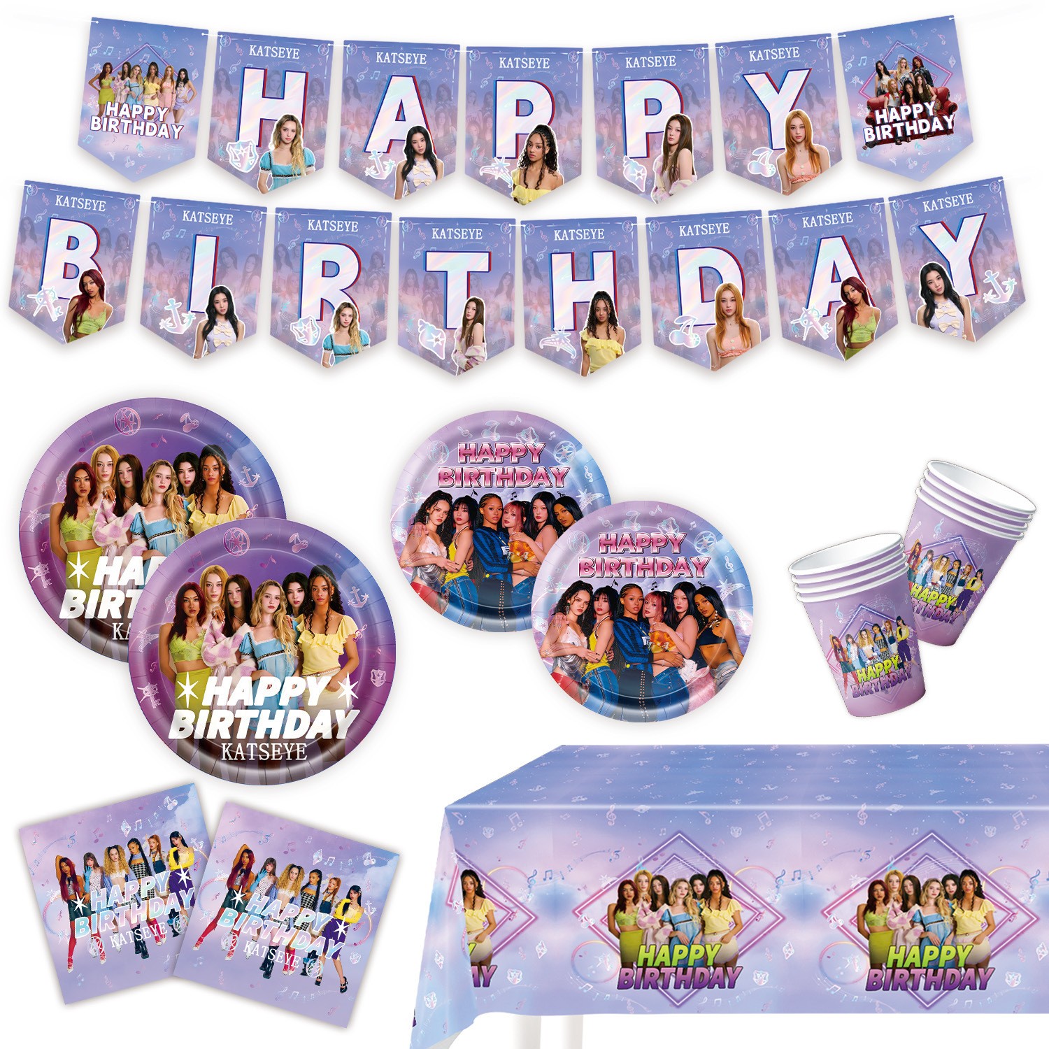Girls Katseye Birthday Party Supply Plates Napkins Honeycomb Decor Cake Toppers
