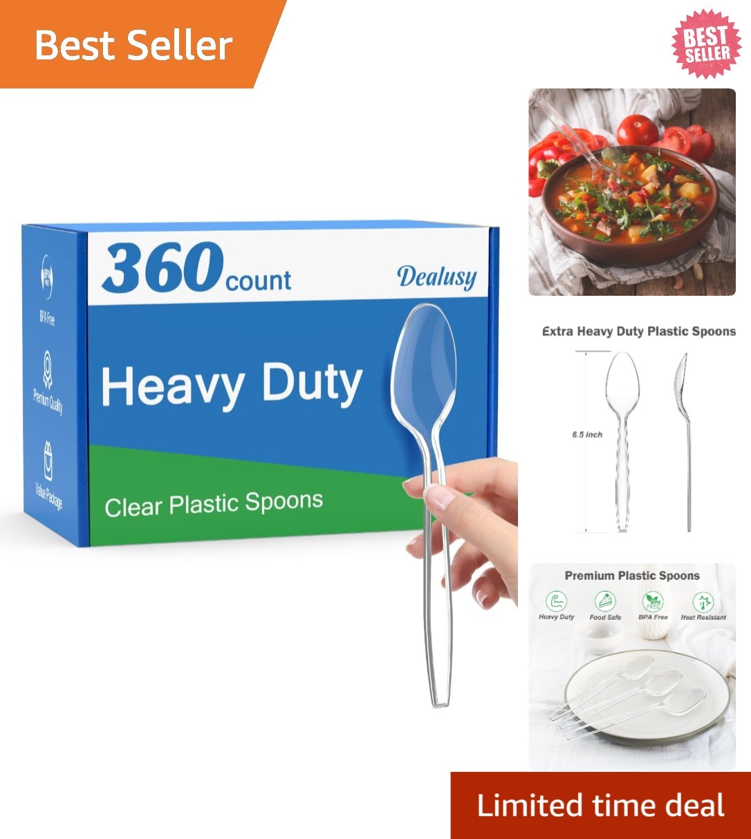 360 Count Clear Plastic Spoons Disposable, BPA-Free, Heat Resistant, Solid an…