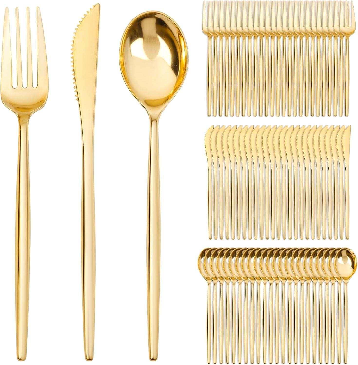 600 Pcs Gold Plastic Silverware, Gold Disposable Utensils, Heavy Duty Cutlery Se
