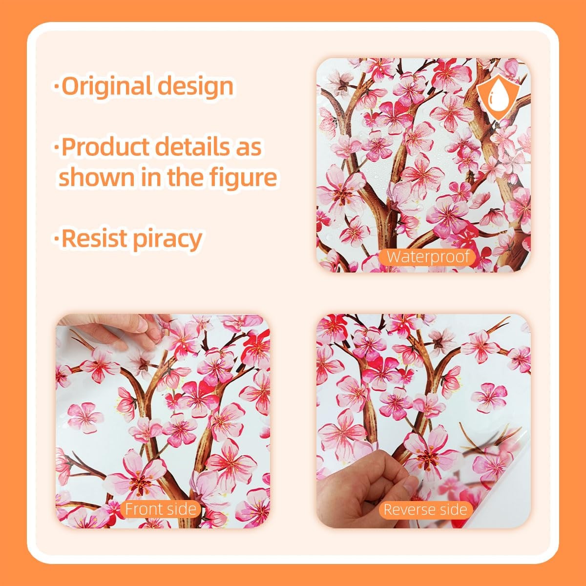 Siraveil Art Cherry Blossom Tree Wall Decals Birds Butterflies Pink Floral