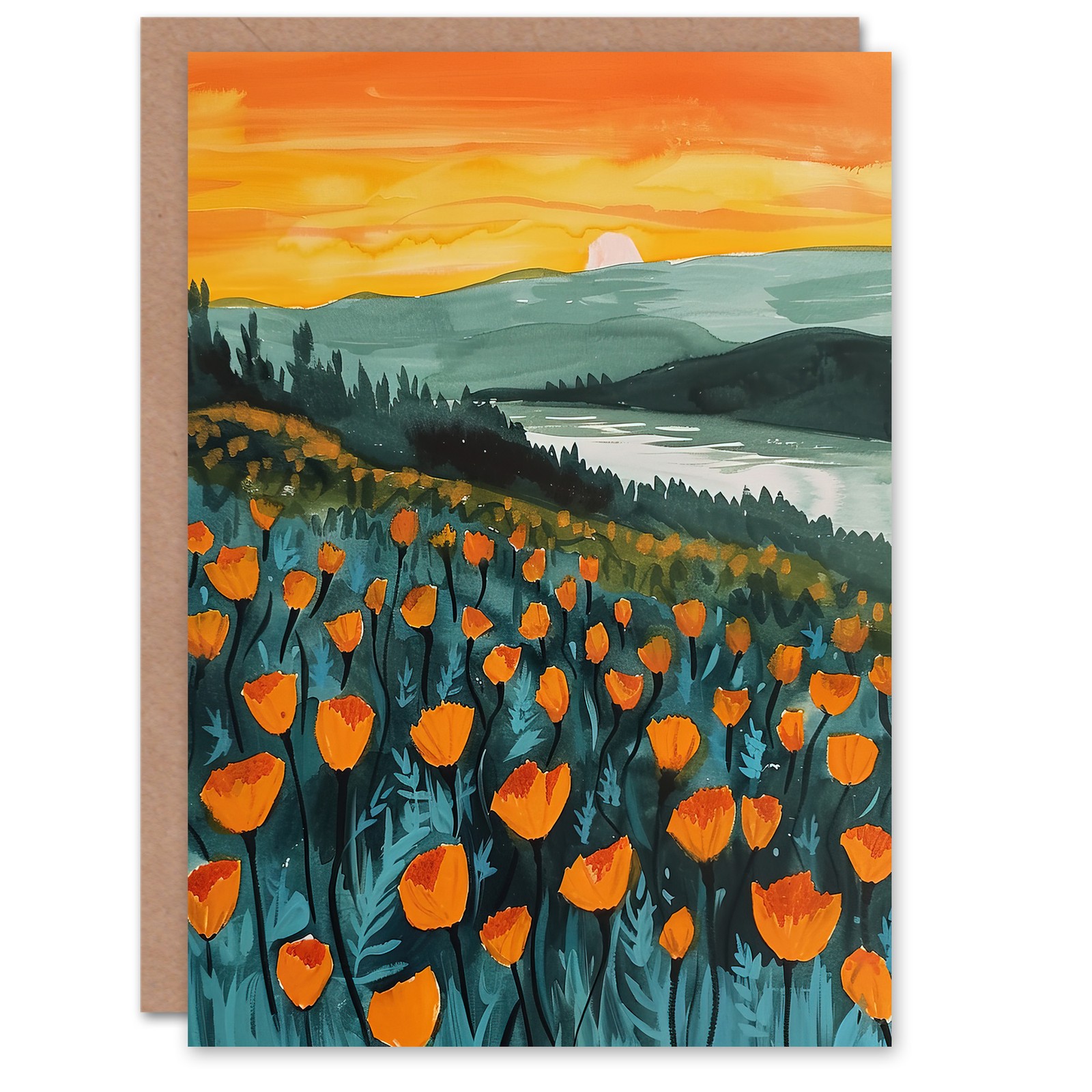 Greeting Card Floral Shoreline California Poppies At Sunrise Birthday
