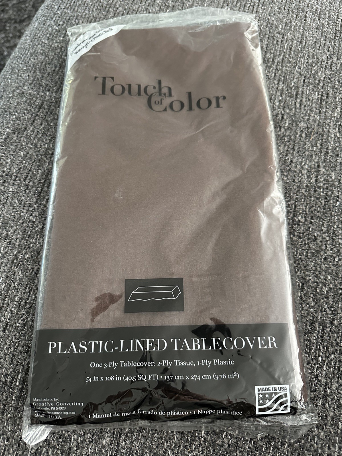 3 Touch Of Color Paper Plastic-Lined Brown Tablecover 54×108″ 3-Ply New!