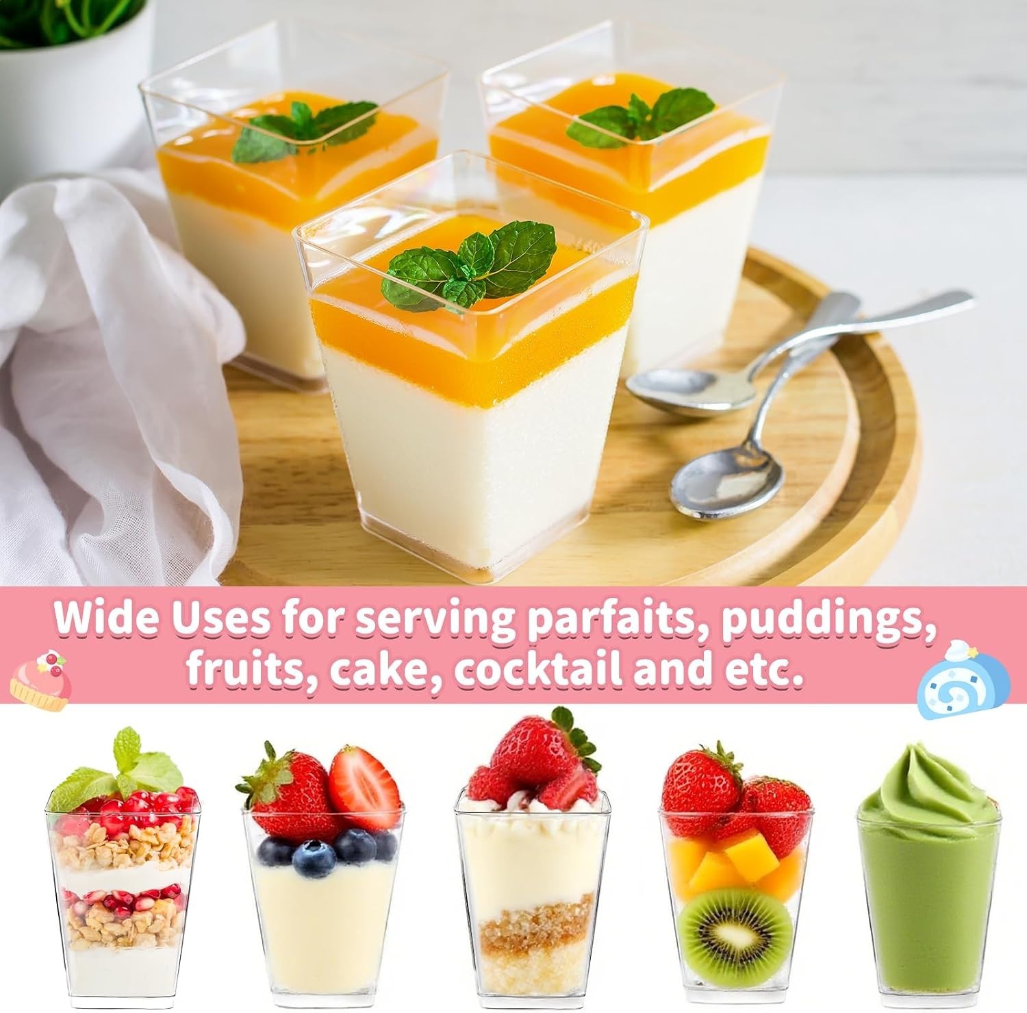 20 Count 5 oz Clear Plastic Dessert Cups with Lids & Spoons for Elegant Parties