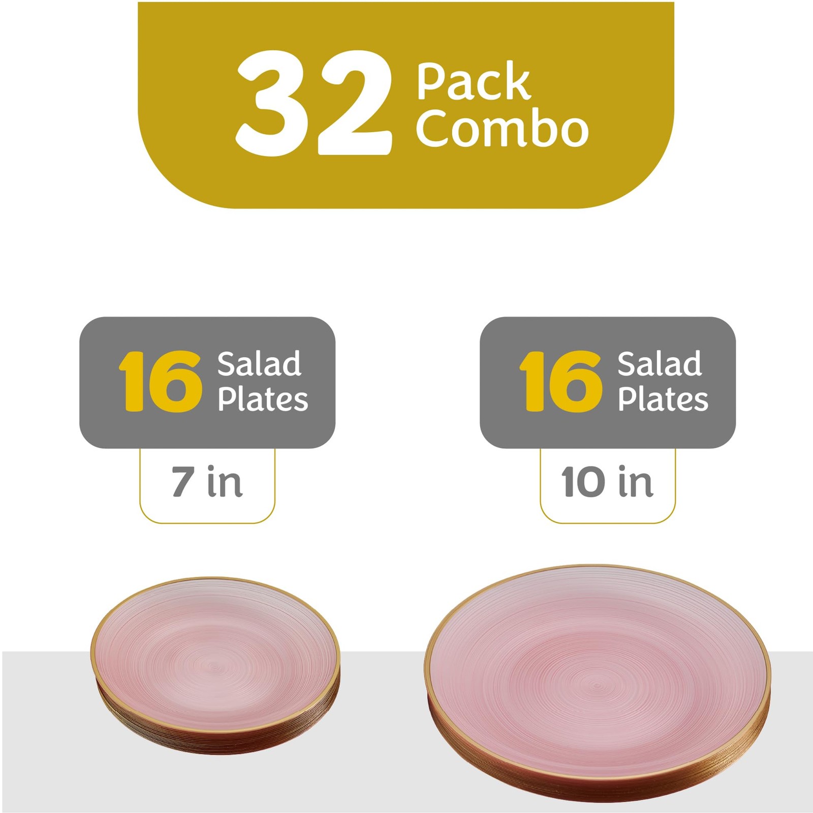 32 Pieces Crystal Design Plastic Plates Combo Pack 7 inch and 10 inch Gold Ri…
