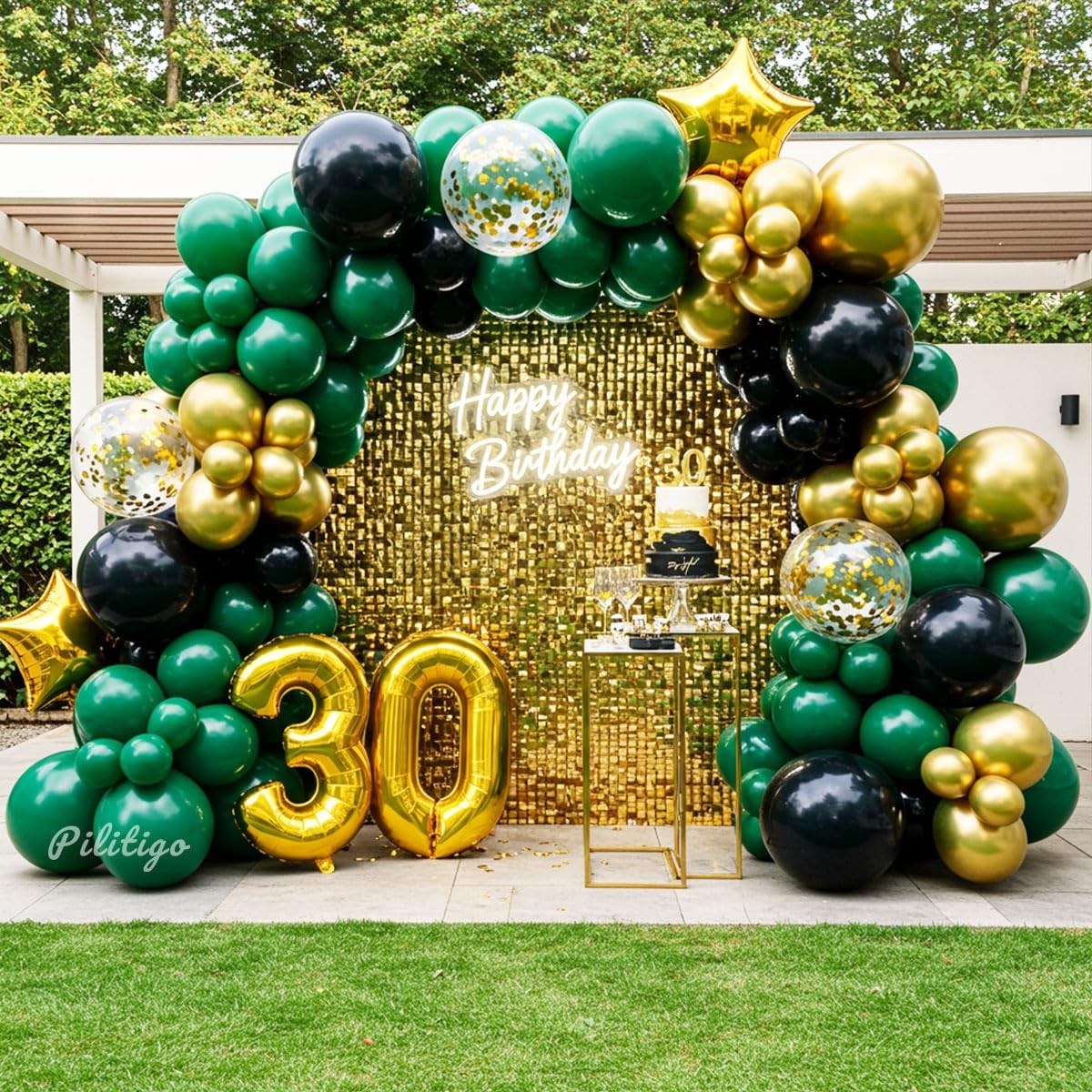 Double Dark Green Black Gold Balloon Arch Kit – 104Pcs Emerald Green Balloon …