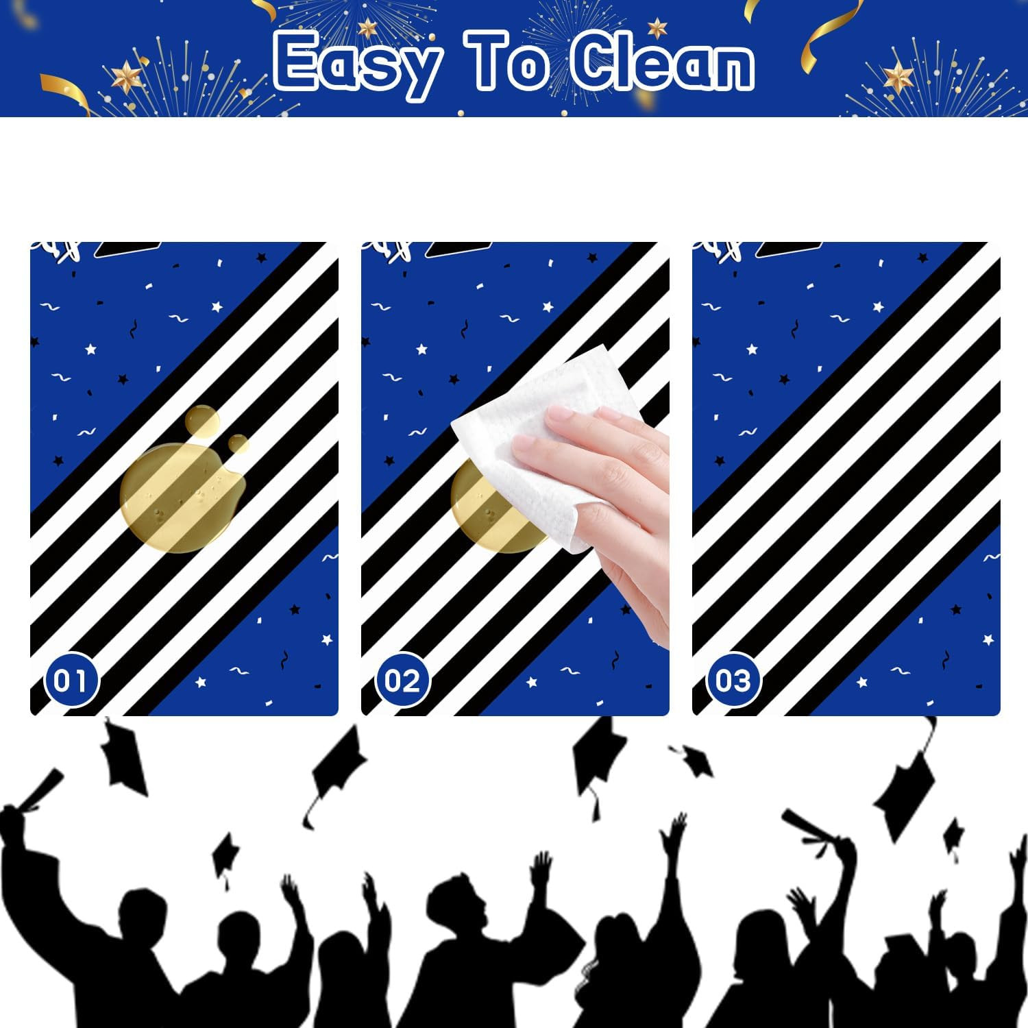 7-Pack Graduation Party Decorations Set, 3 Blue Graduation Tablecloths 54X108In,
