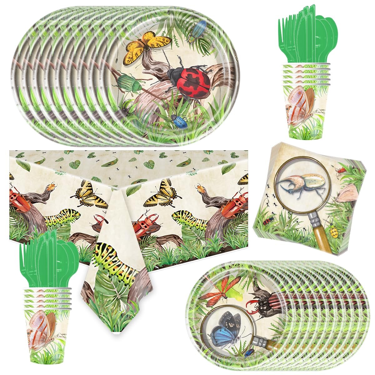 81 PCS Bug Birthday Party Supplies Tableware Insects Reptile Decorations