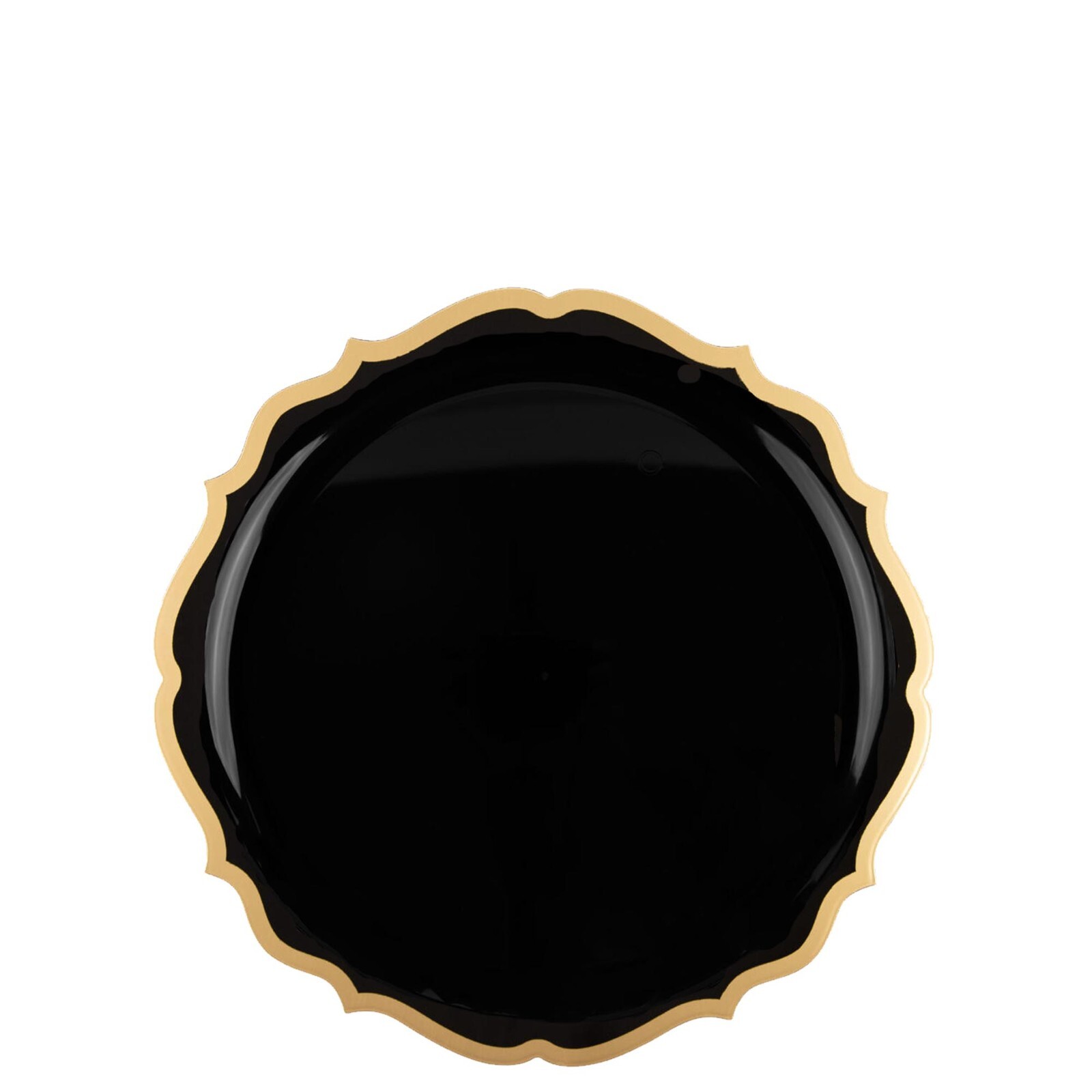 7.5″ Disposable Fancy Plastic Black Salad Plates Gold Rim Contemporary 10pcs