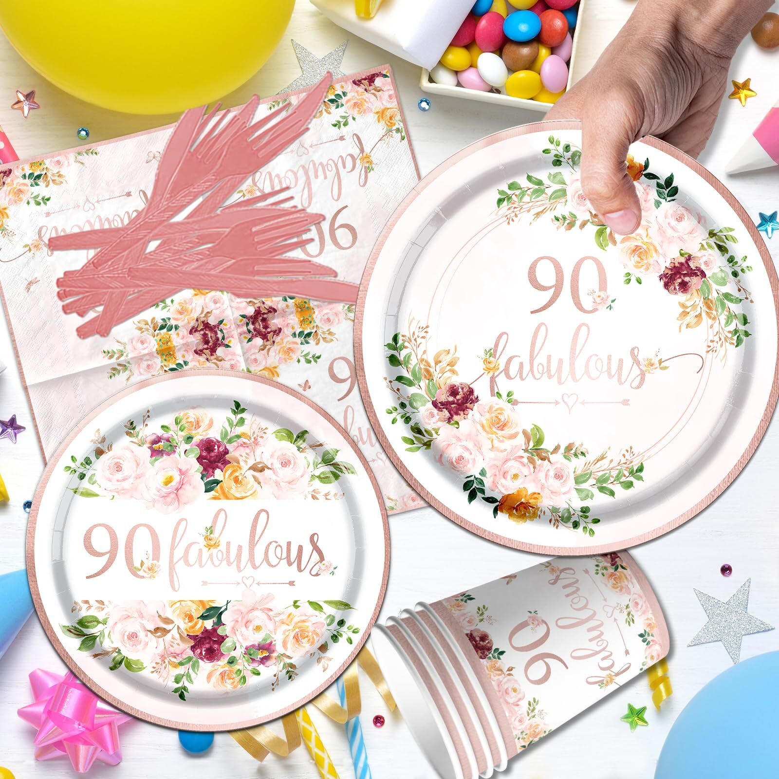 90th Birthday Party Supplies – Rose Gold Party Decorations 90th Birthday Tabl…