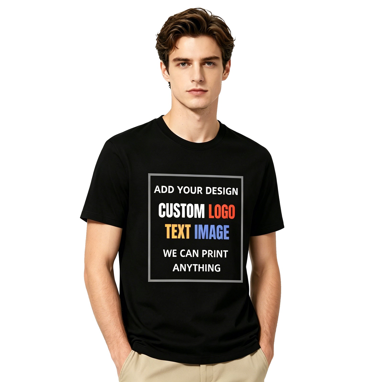 Hollowmark Custom Minimal Front Print Tee Black White S-5XL Casual Dark Shirt
