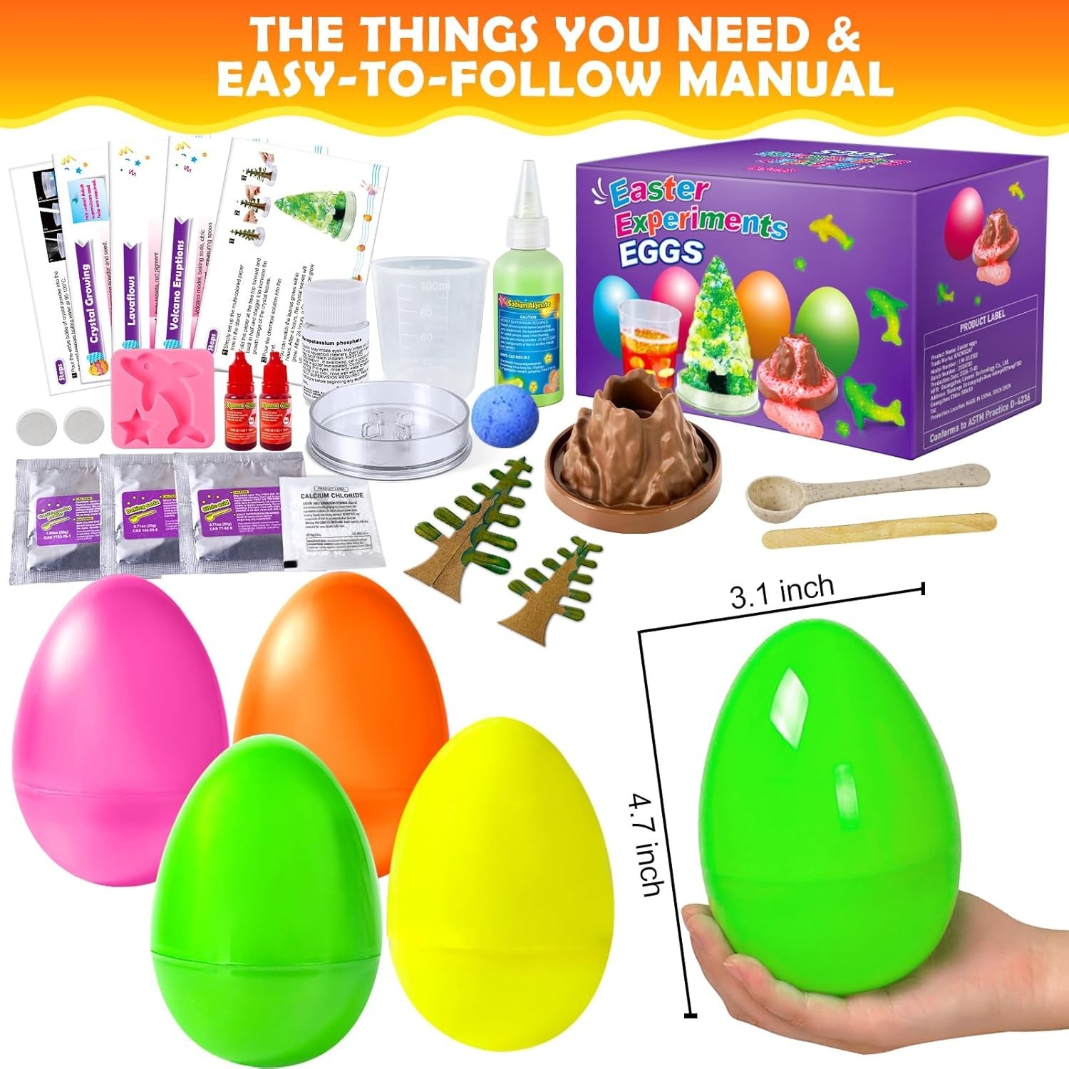 4 Jumbo Easter Basket Stuffer Surprise Eggs, Science Experiments for Kids, Ea…