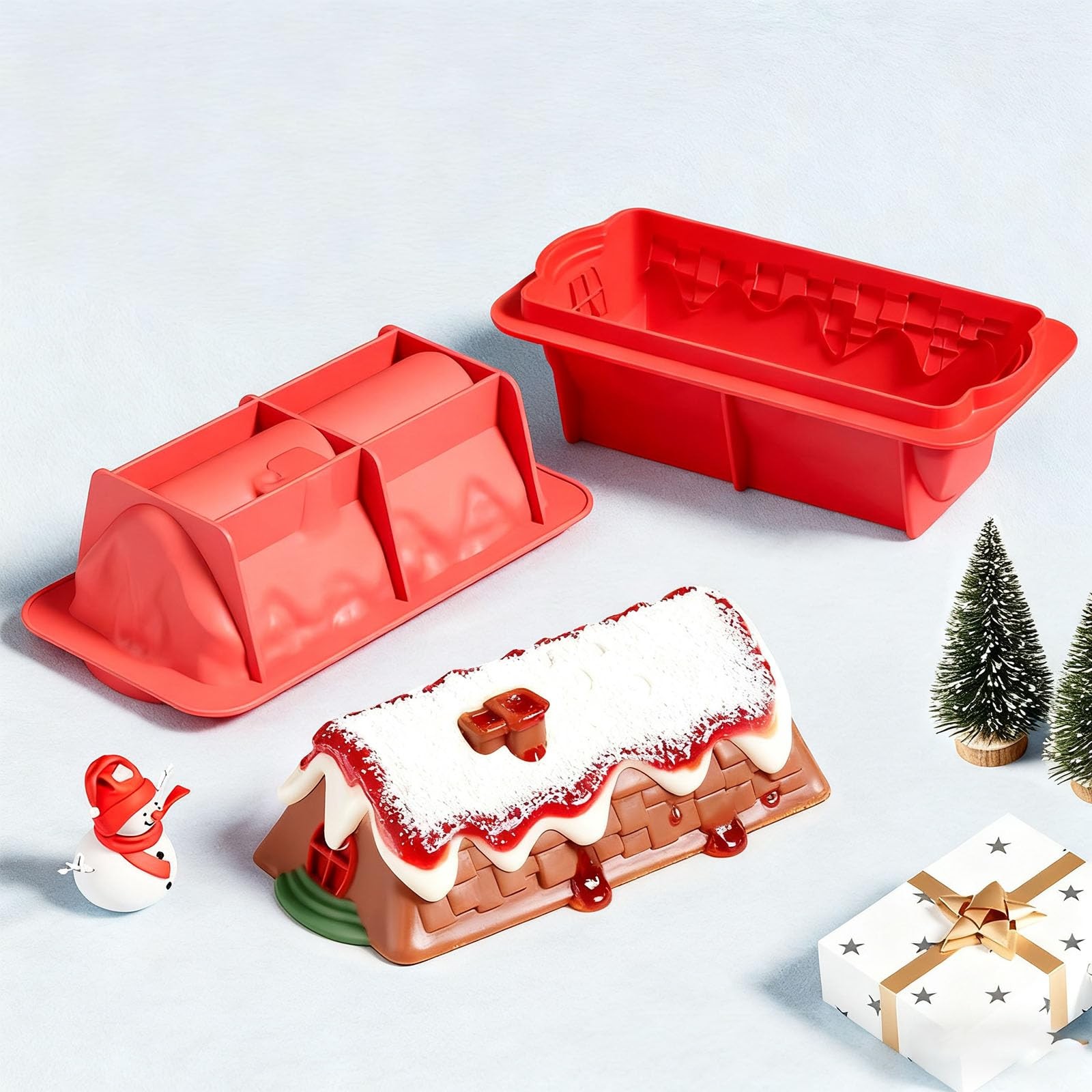 ColoGlaBy 2-Pack Christmas Snow House Silicone Mold, Non-Stick Bread Baking Pan