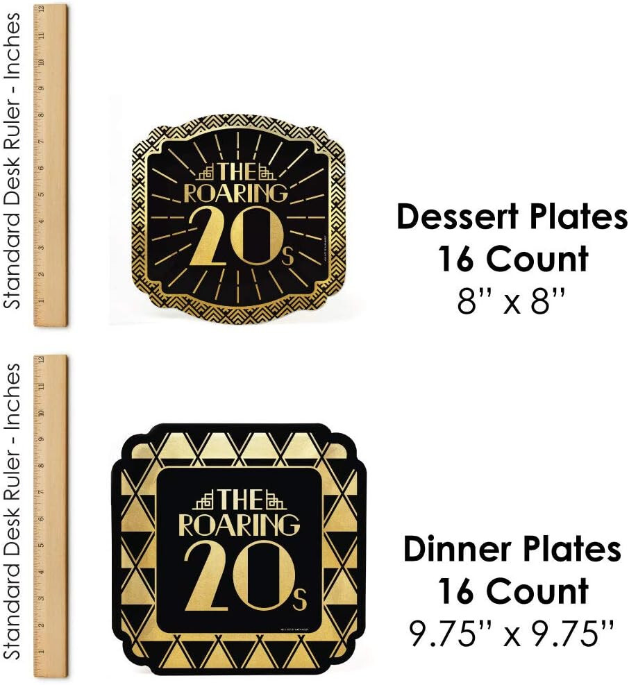 64 Piece Roaring 1920s Gold Foil art deco jazz theme tableware plates napkins