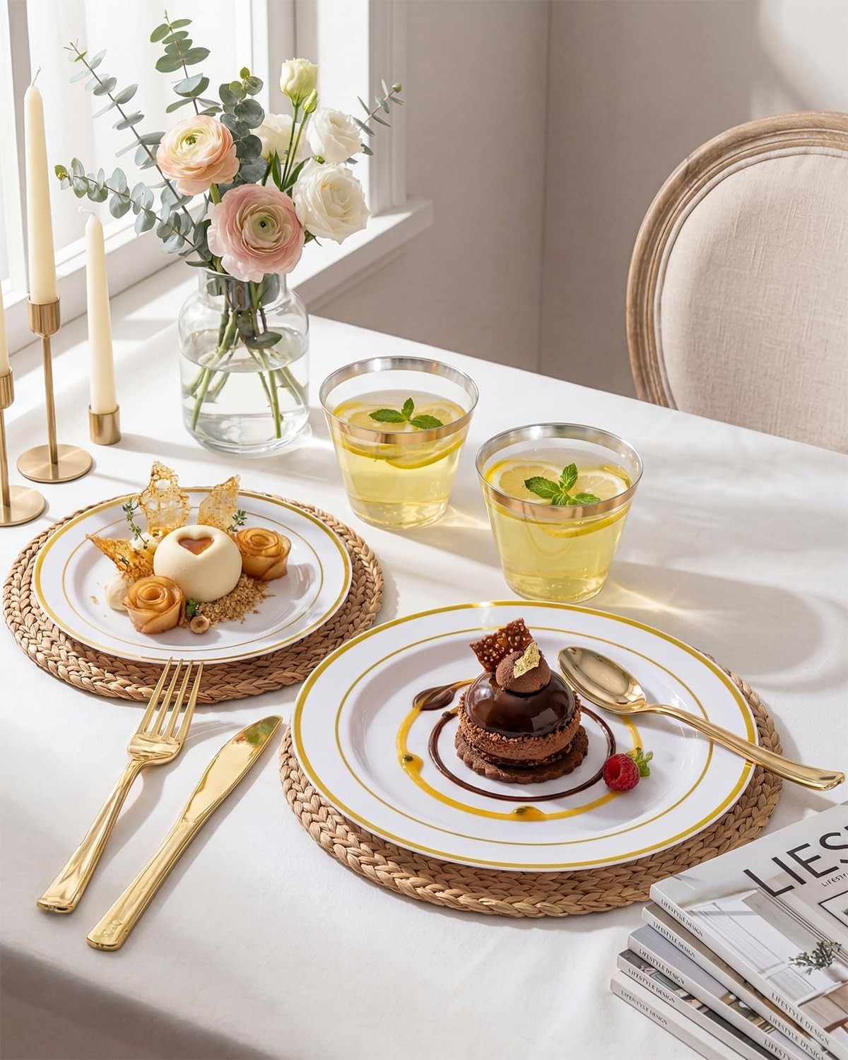 Stylish Gold Rimmed Plastic Plates – 300PCs Party Dinner Set