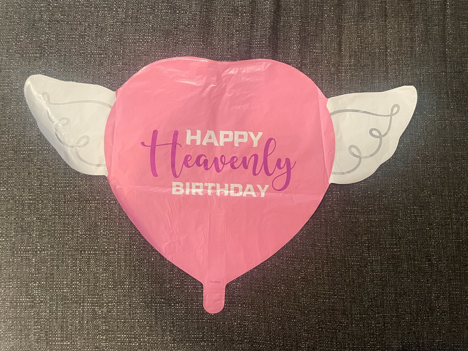 Happy Heavenly Birthday Balloon Heart Shaped with angel wings (pink)