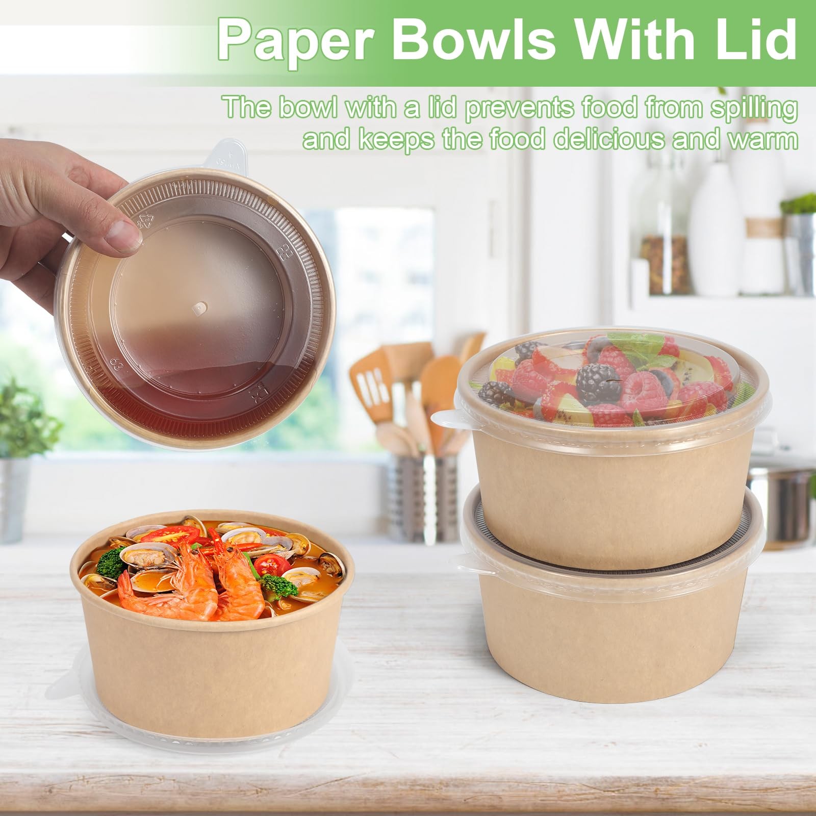 50 Pcs 32 Oz disposable meal prep containers，paper bowls with lids，disposable…