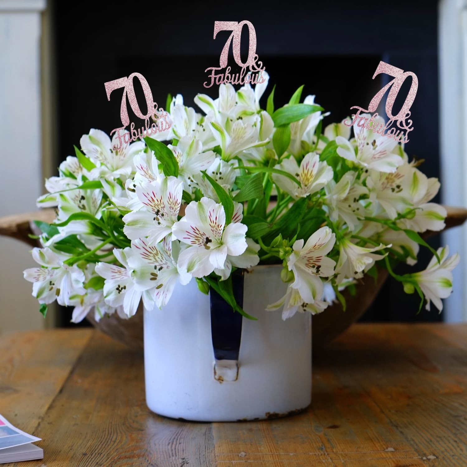 10 PCS Double Sided Rose Gold Glitter Fabulous 70th Birthday Centerpieces
