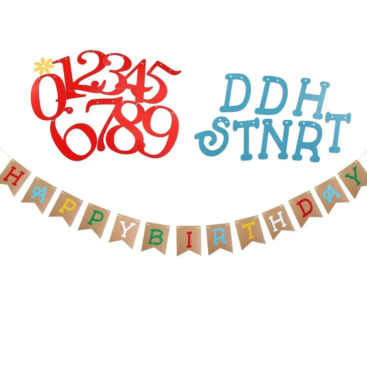 Happy Birthday Bunting Banner – Adjustable Age Number Banner for Parties