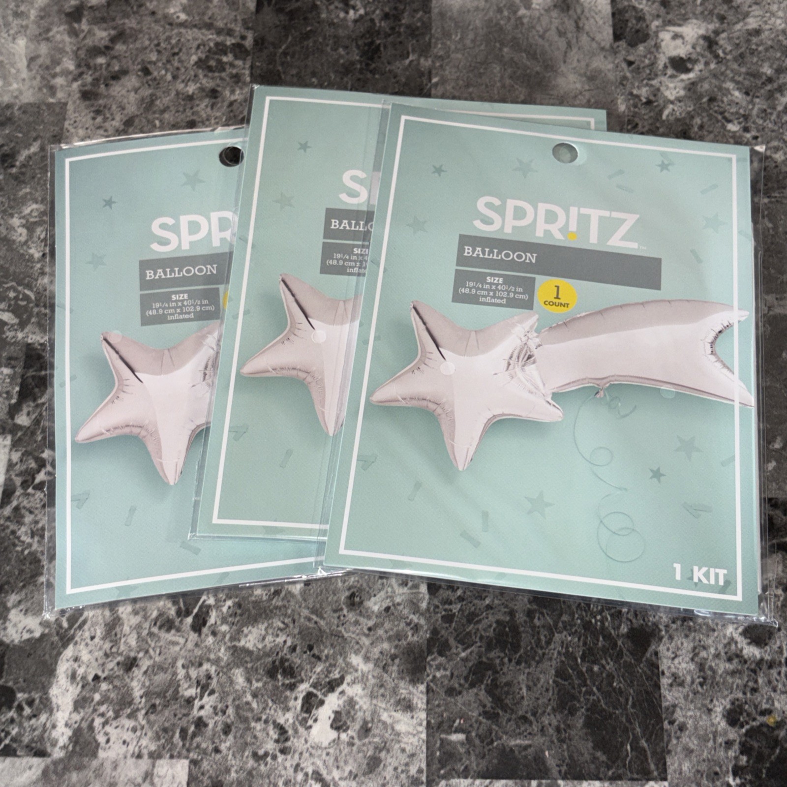 3x) Spritz Party Balloons Silver Shooting Stars 19 1/4” X 40 1/2” Inflated New