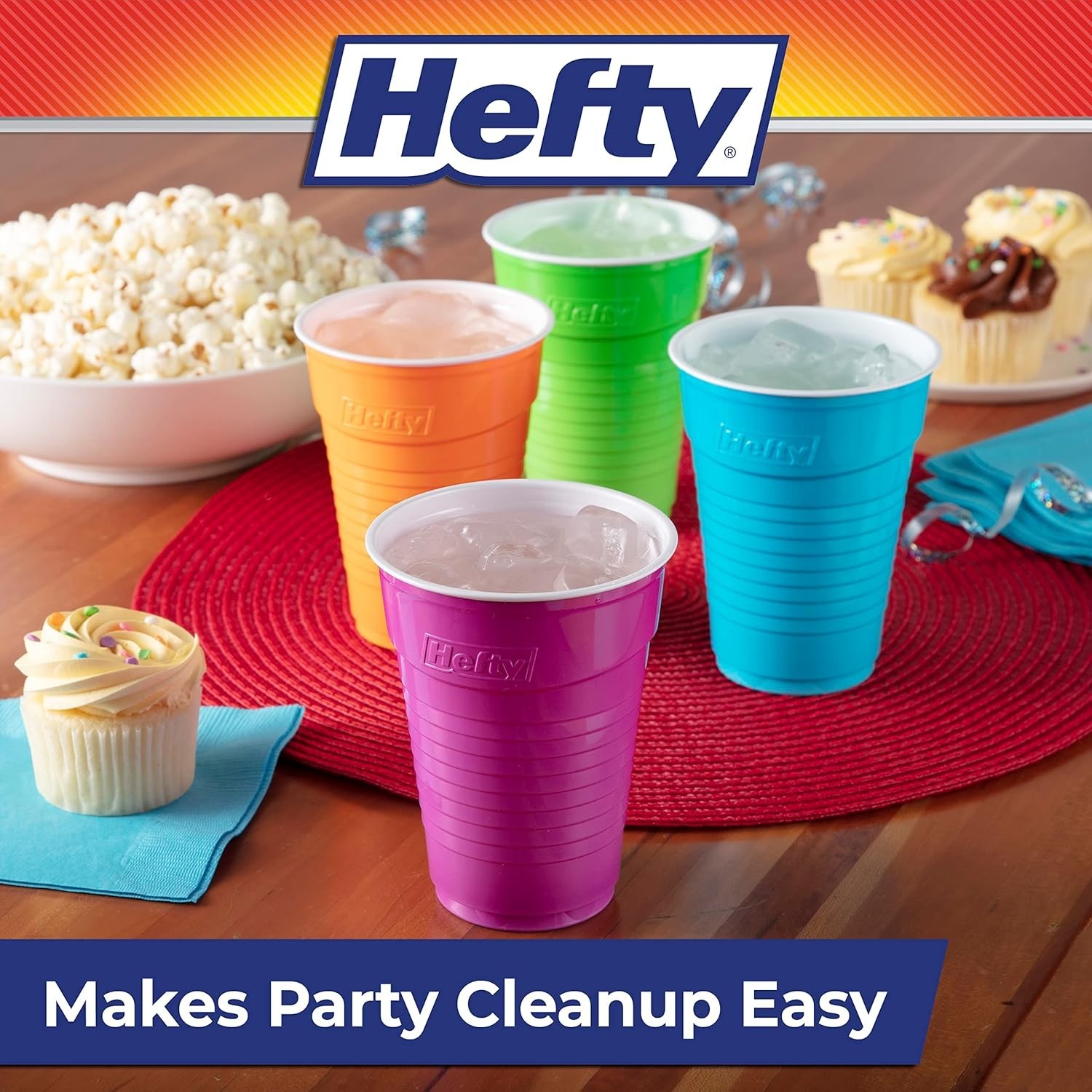 Hefty Party On Plastic Cups 16oz 100ct Assorted Colors Disposable Durable